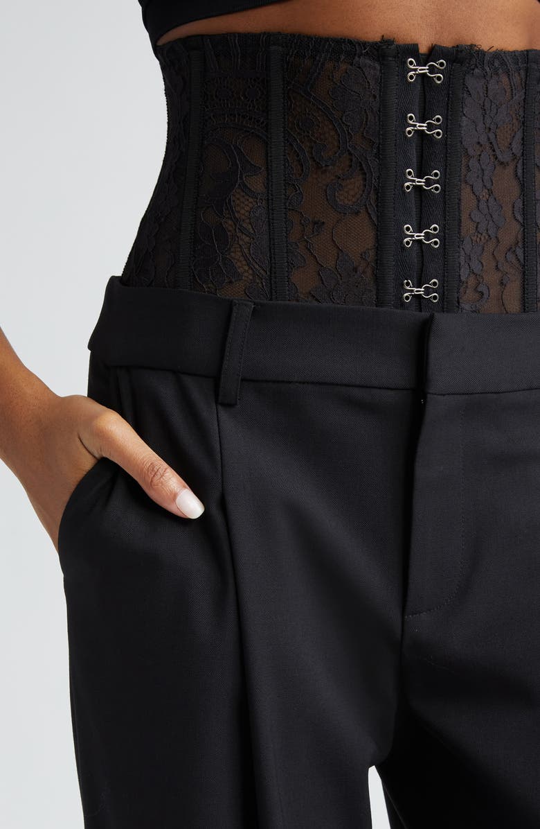 MONSE Floral Lace Stretch Virgin Wool Bustier Wide Leg Trousers, Alternate, color,