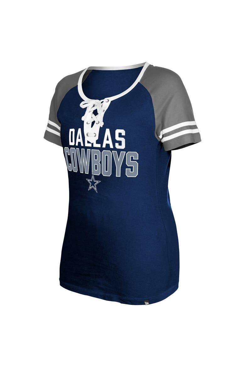 Women's New Era  Navy Dallas Cowboys Raglan Lace-Up T-Shirt, Alternate, color, Navy