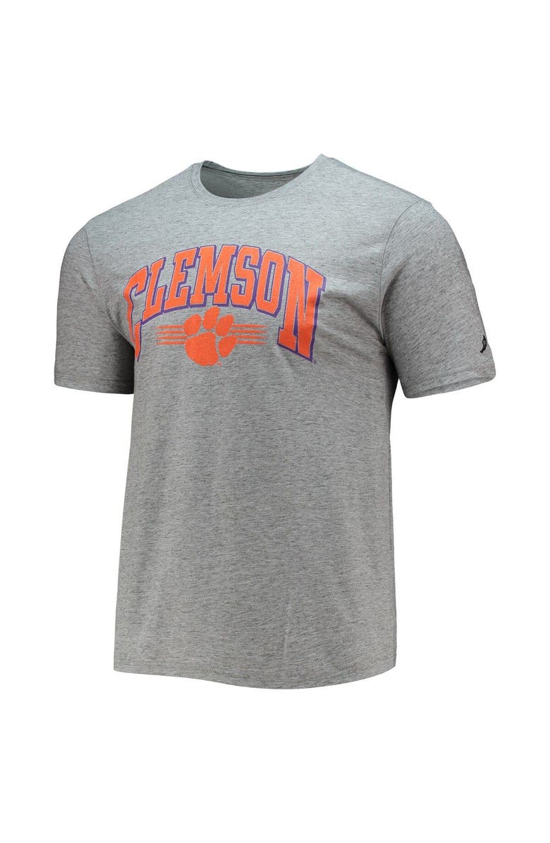 LEAGUE COLLEGIATE WEAR Men's League Collegiate Wear Heathered Gray Clemson Tigers Upperclassman Reclaim Recycled Jersey T-Shirt, Alternate, color,