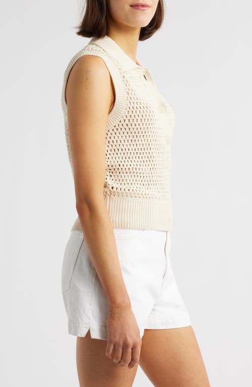 Frame Openwork Sleeveless Polo Sweater In Cream
