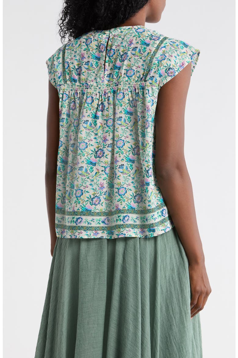 Crewneck Cap Sleeve Top, Alternate, color, BLUE PARROT FLORAL PRINT