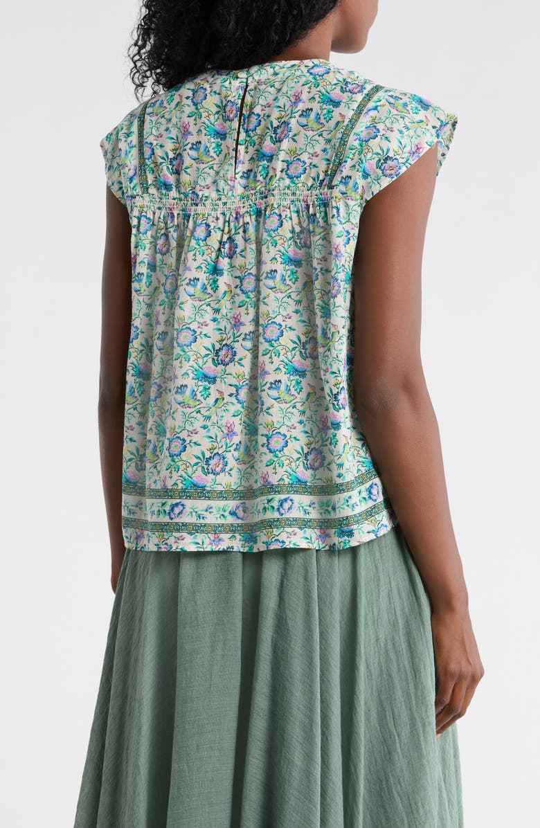 ELIE ELIE TAHARI Crewneck Cap Sleeve Top, Alternate, color, Blue Parrot Floral Print