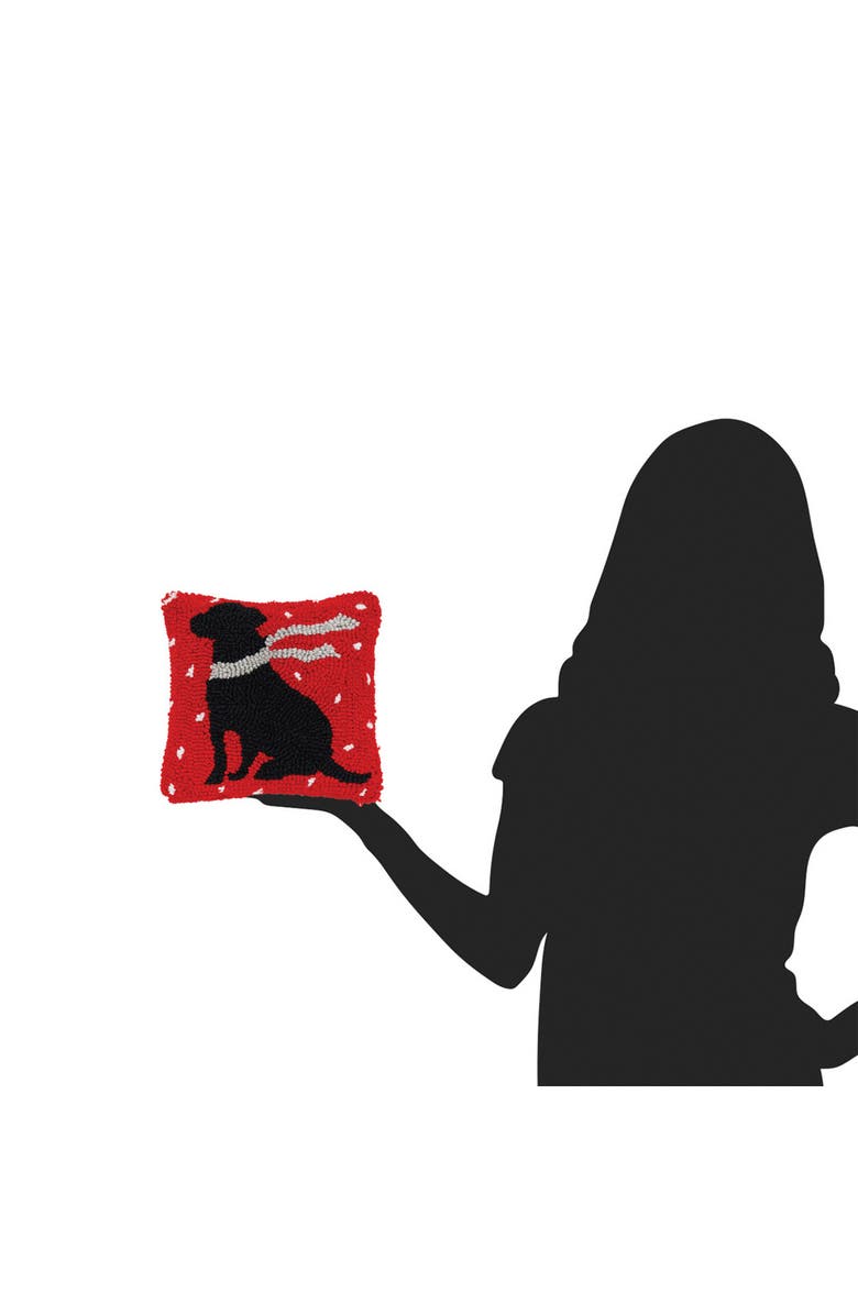 C&F Home Winter Christmas Black Dog with Scarf Silhouette Mini Hooked Accent Pillow 8" x 8", Alternate, color, Red