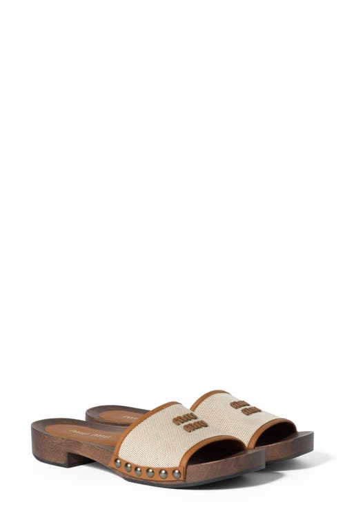 Miu Miu Canvas And Leather Studded Clog Sandals