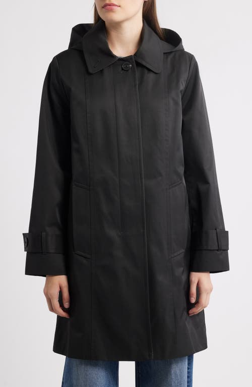 London Fog Oversize Single Breasted Hooded Raincoat In Black