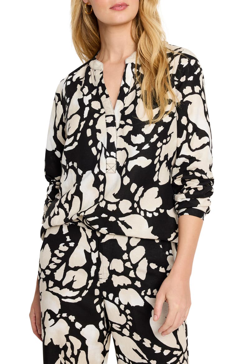 Evening Petal Linen Blend Top, Main, color, BLACK MULTI