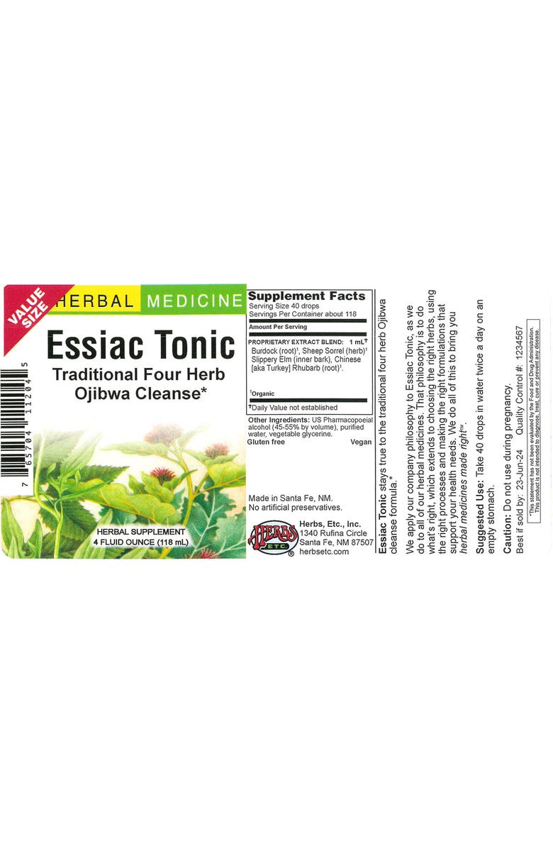 Trace Minerals Herbs ETC. Essiac Tonic, 4 OZ, Alternate, color, NO COLOR
