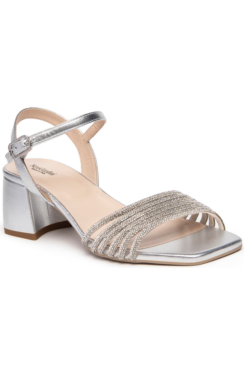 NeroGiardini Embellished Ankle Strap Sandal, Main, color, Silver