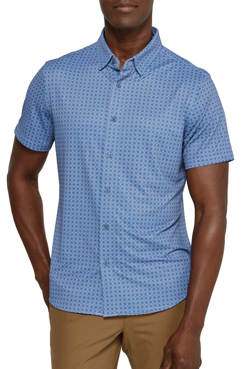7 Diamonds Morris Geo Print Short Sleve Performance Button-Up Shirt, Main, color, 