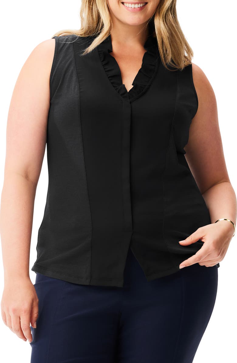 NIC+ZOE Ruffle Around Mixed Media Sleeveless Top, Main, color, Black Onyx