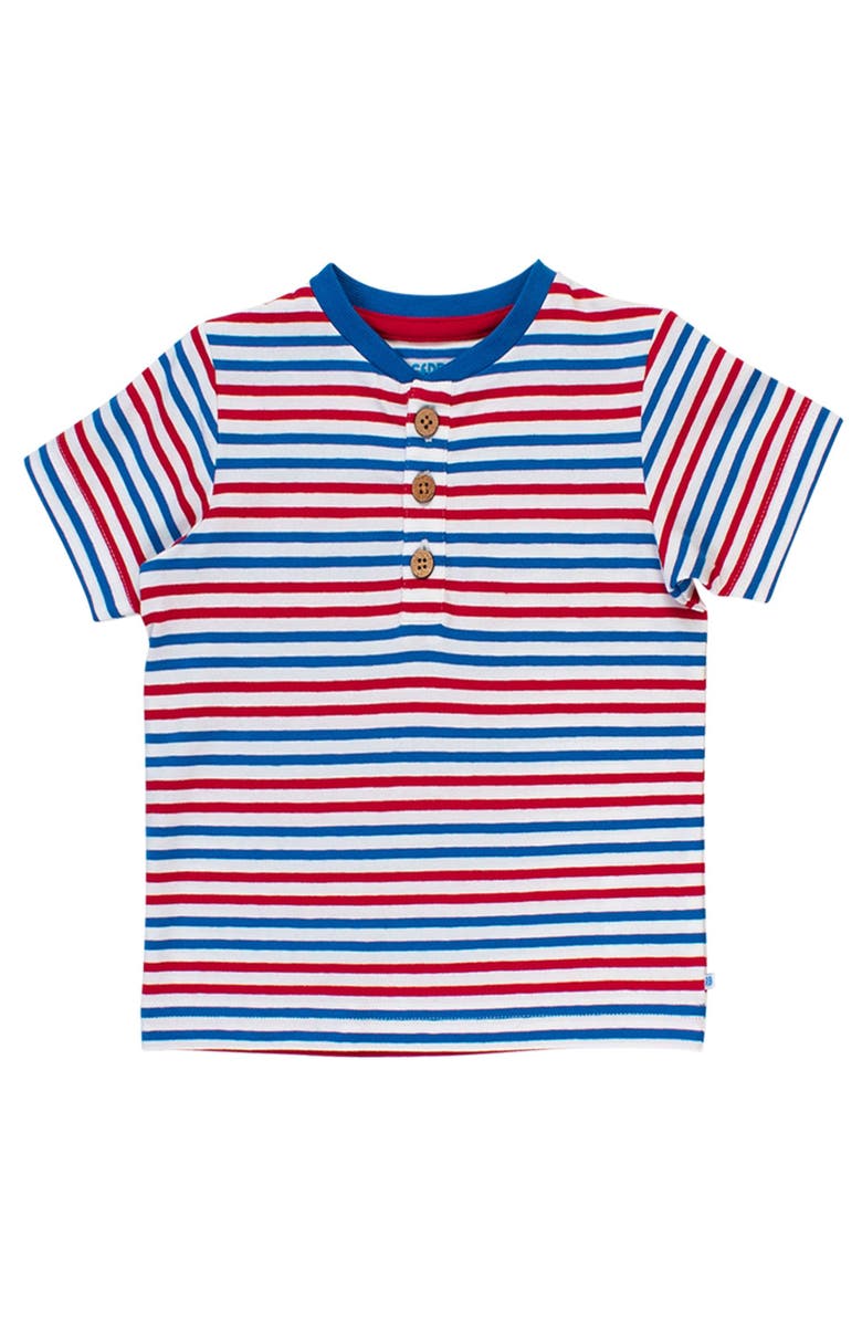 RuffleButts Boys Short Sleeve Knit Henley, Main, color, Red White & Blue Stripe