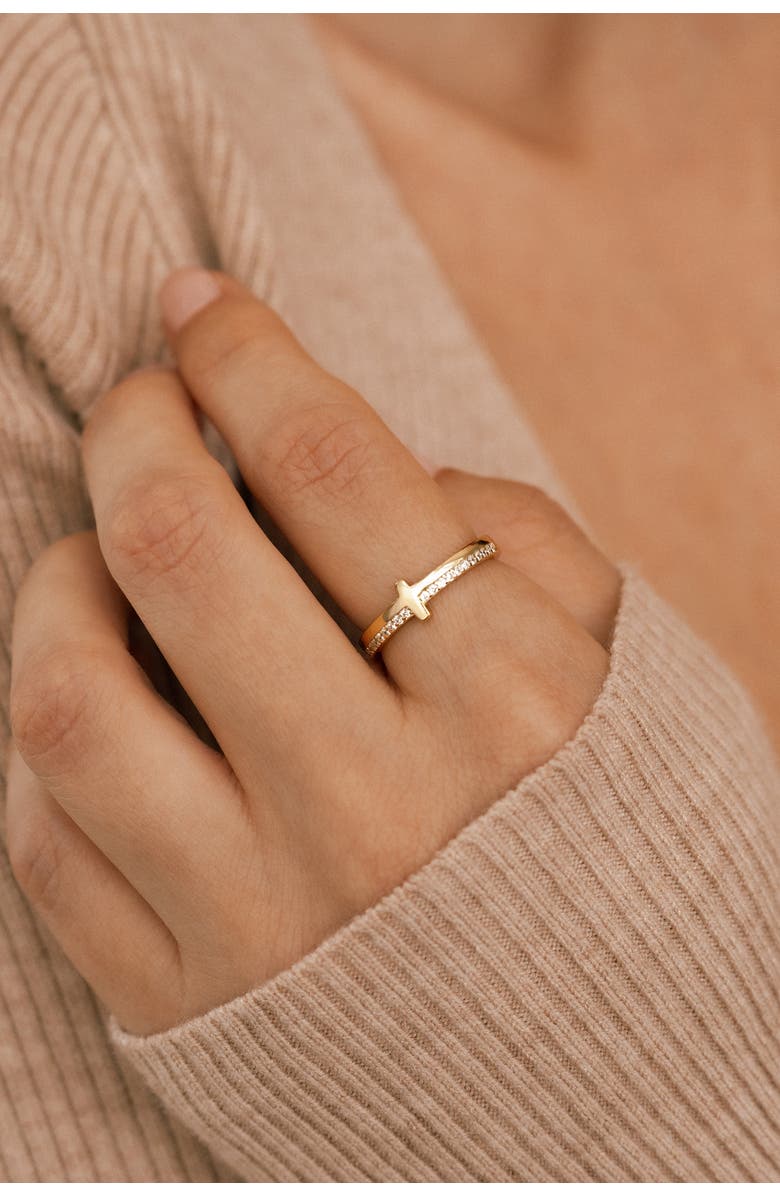 Mint & Lily Let God Be In Control Golden Cross Ring, Alternate, color, Sterling Silver