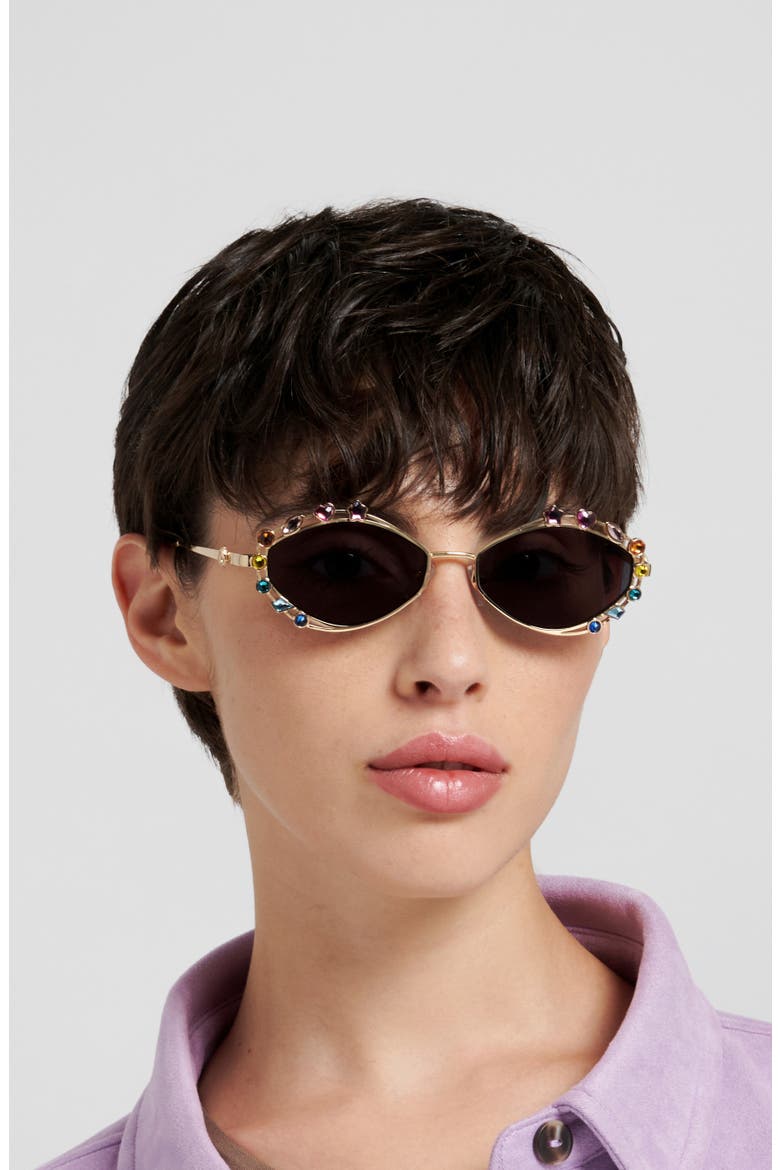 54mm Rectangular Sunglasses, Alternate, color, YELLOW GOLD/ GREY