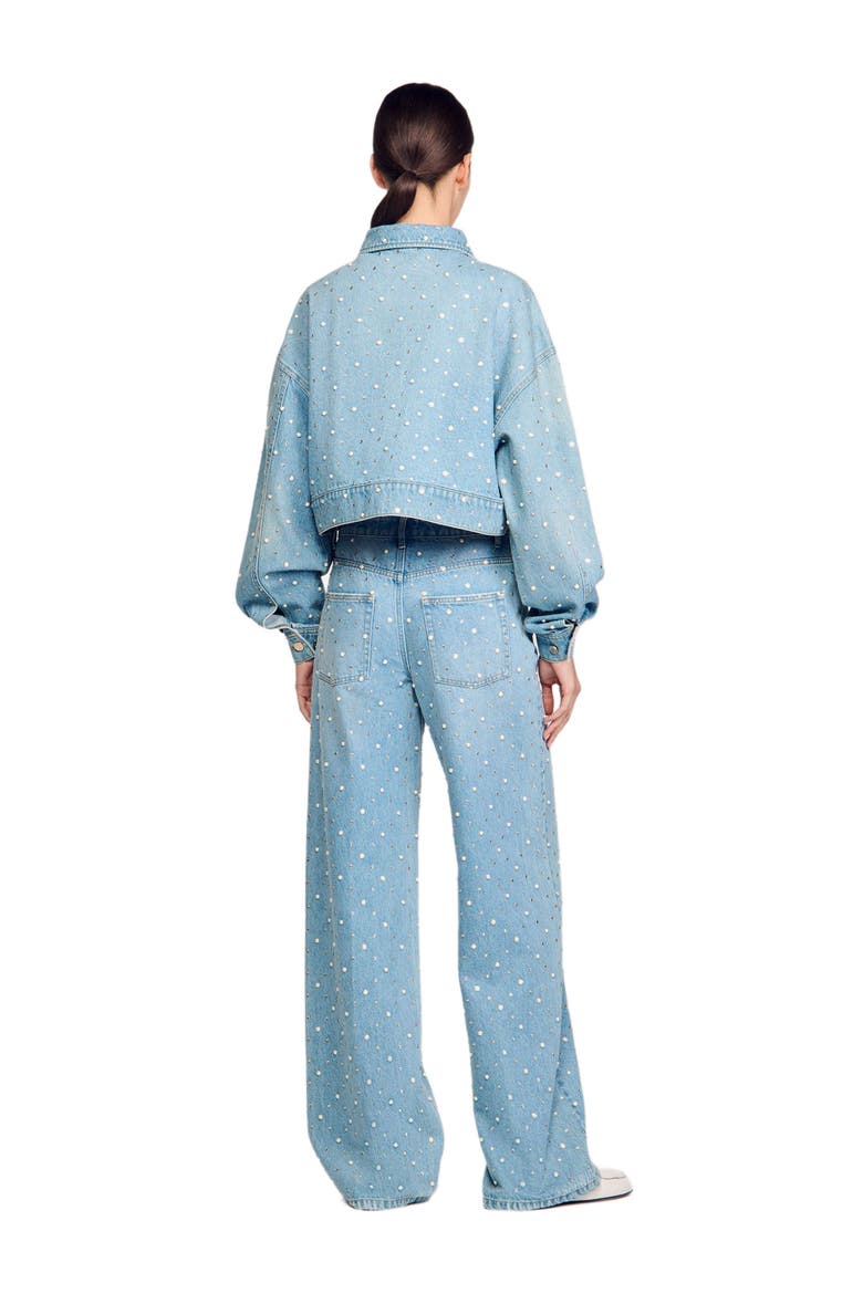 Beaded and rhinestone denim jacket, Alternate, color, Blue jean