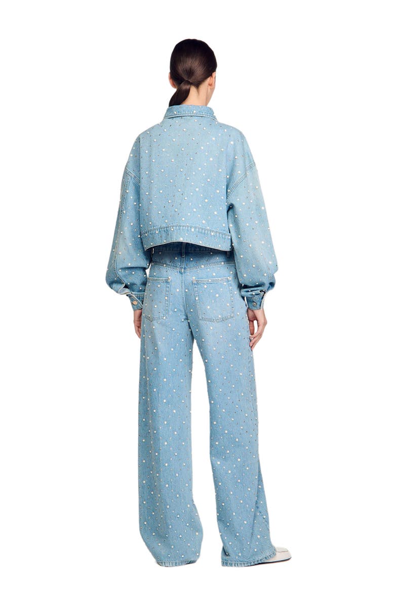SANDRO Beaded and rhinestone denim jacket, Alternate, color,