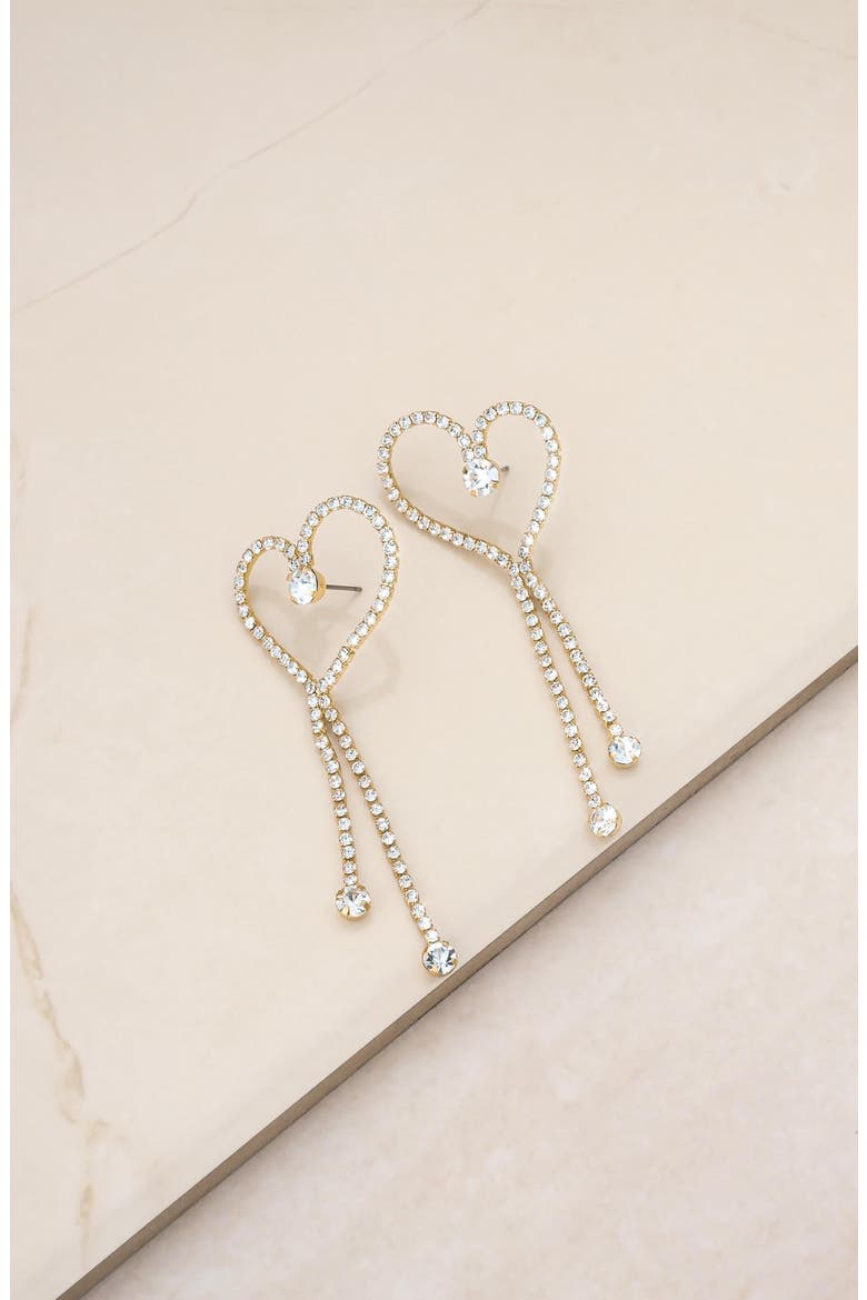 Crystal Heart Drop Earrings, Alternate, color, GOLD