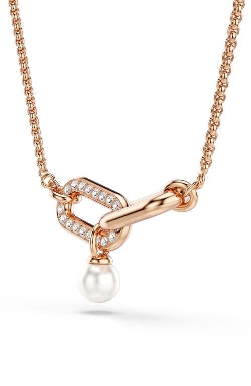 Swarovski Constella Crystal Pearl Round Cut Pendant Necklace In Gold