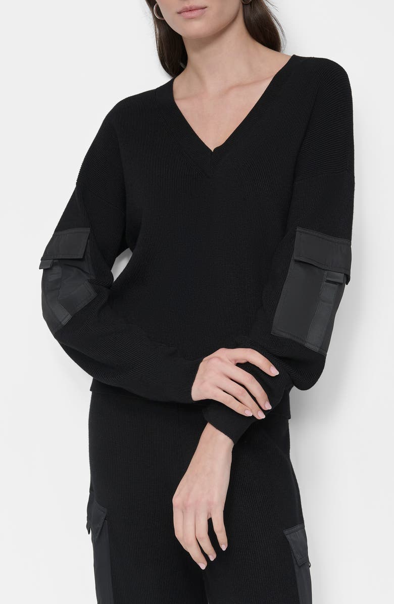 DKNY Cargo Sleeve Rib Sweater, Alternate, color, 