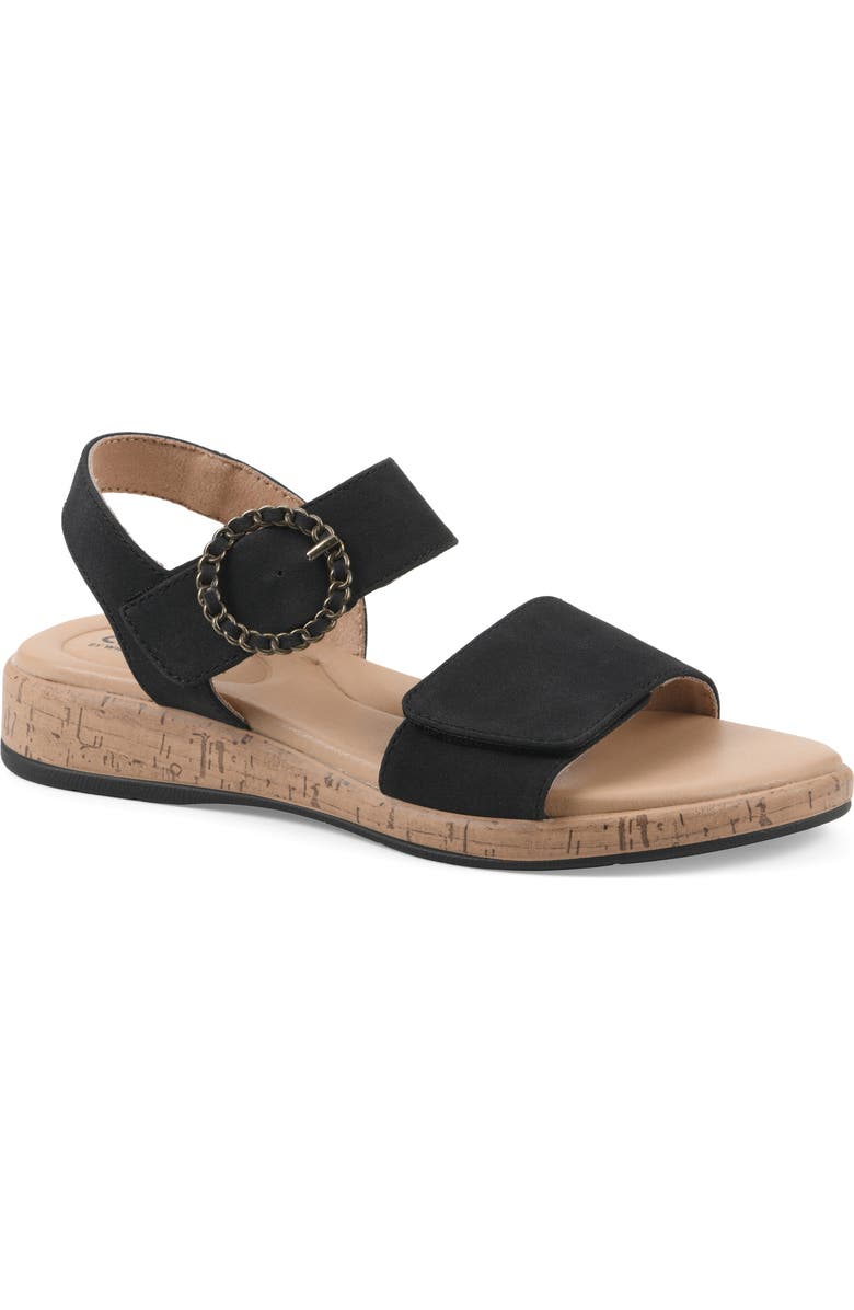 CLIFFS BY WHITE MOUNTAIN Bonique Corck Wedge Sandal, Main, color, Black/ Sueded/ Smooth