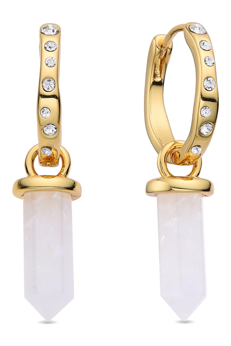 Clear Quartz Huggie Hoop Earrings, Main, color, GOLD