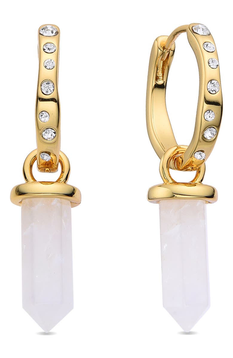 EYE CANDY LOS ANGELES Clear Quartz Huggie Hoop Earrings, Main, color, Gold