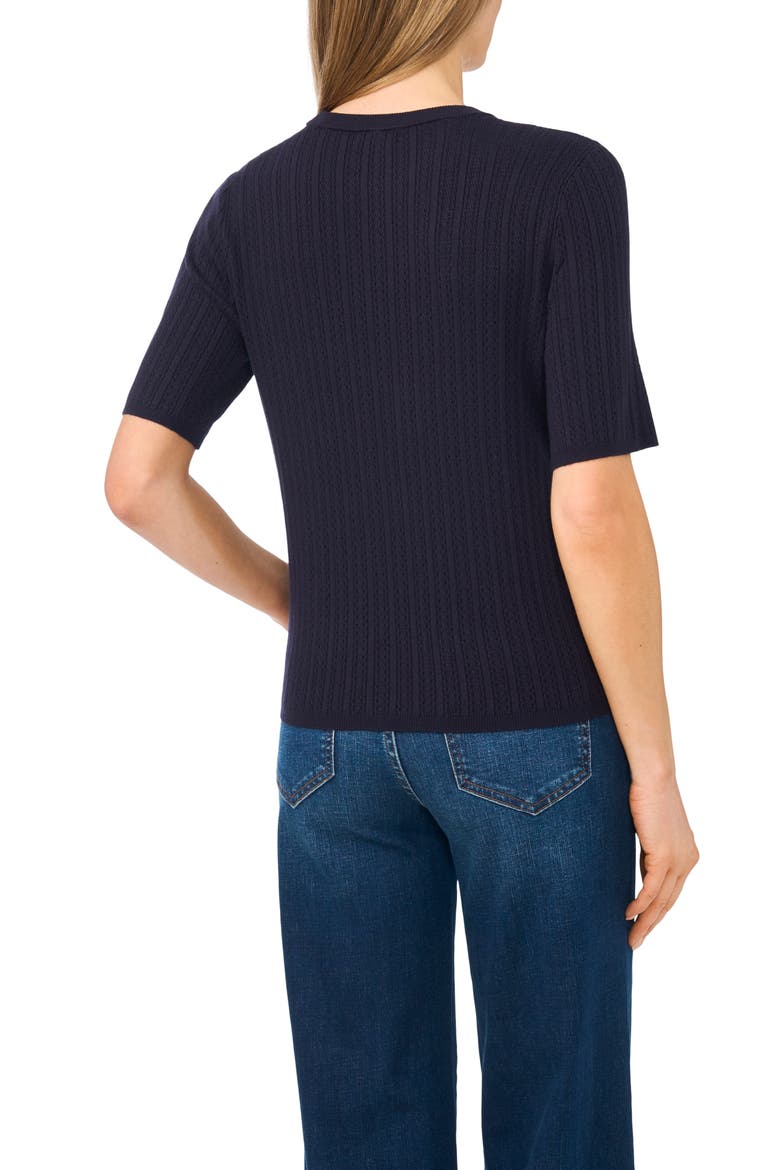 Pointelle Stitch Short Sleeve Sweater, Alternate, color, NIGHT SKY