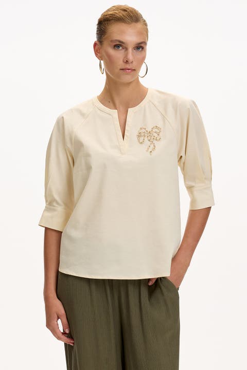 Katharine V Neck Short Sleeve Blouse