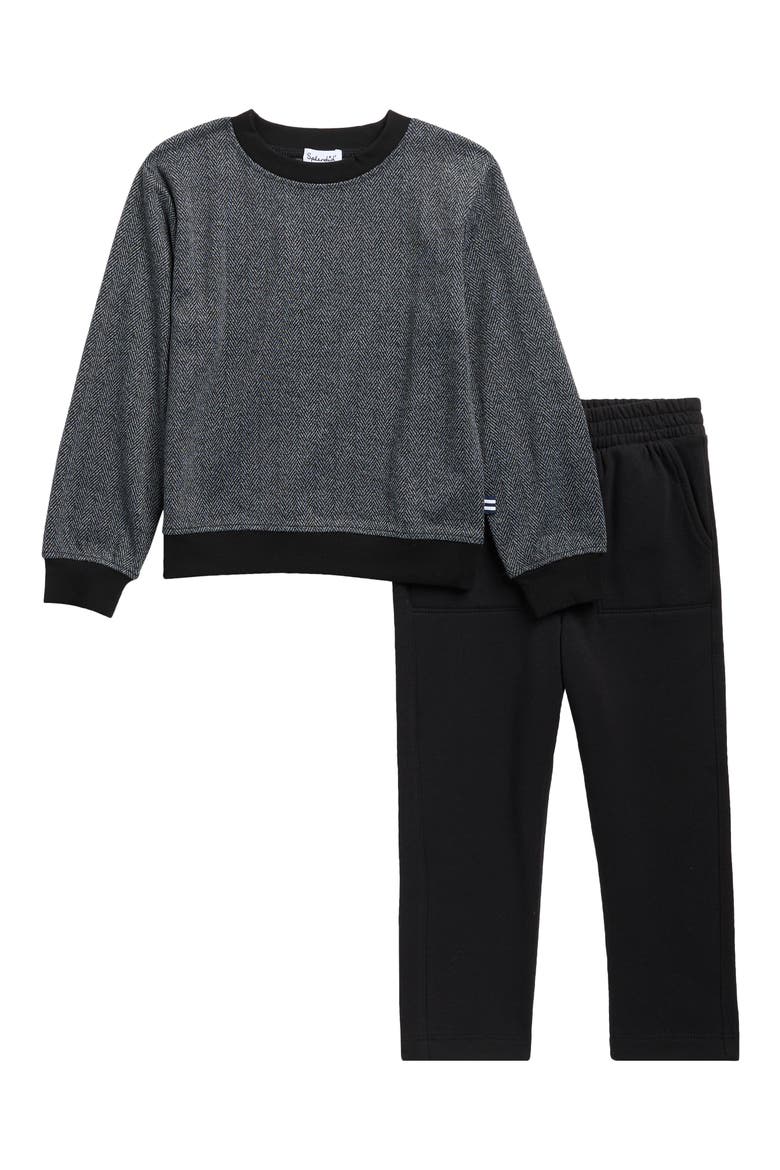 Kids' Herringbone Crewneck Sweatshirt & Joggers Set, Main, color, BLACK MULTI
