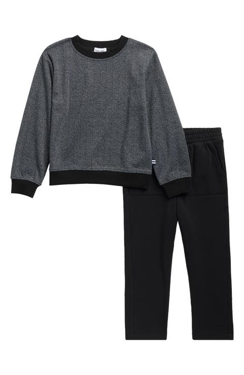 Kids' Herringbone Crewneck Sweatshirt & Joggers Set