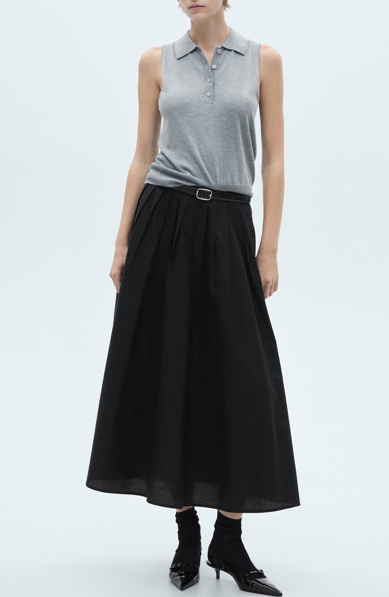 MANGO Pleated Cotton Skirt, Alternate, color,