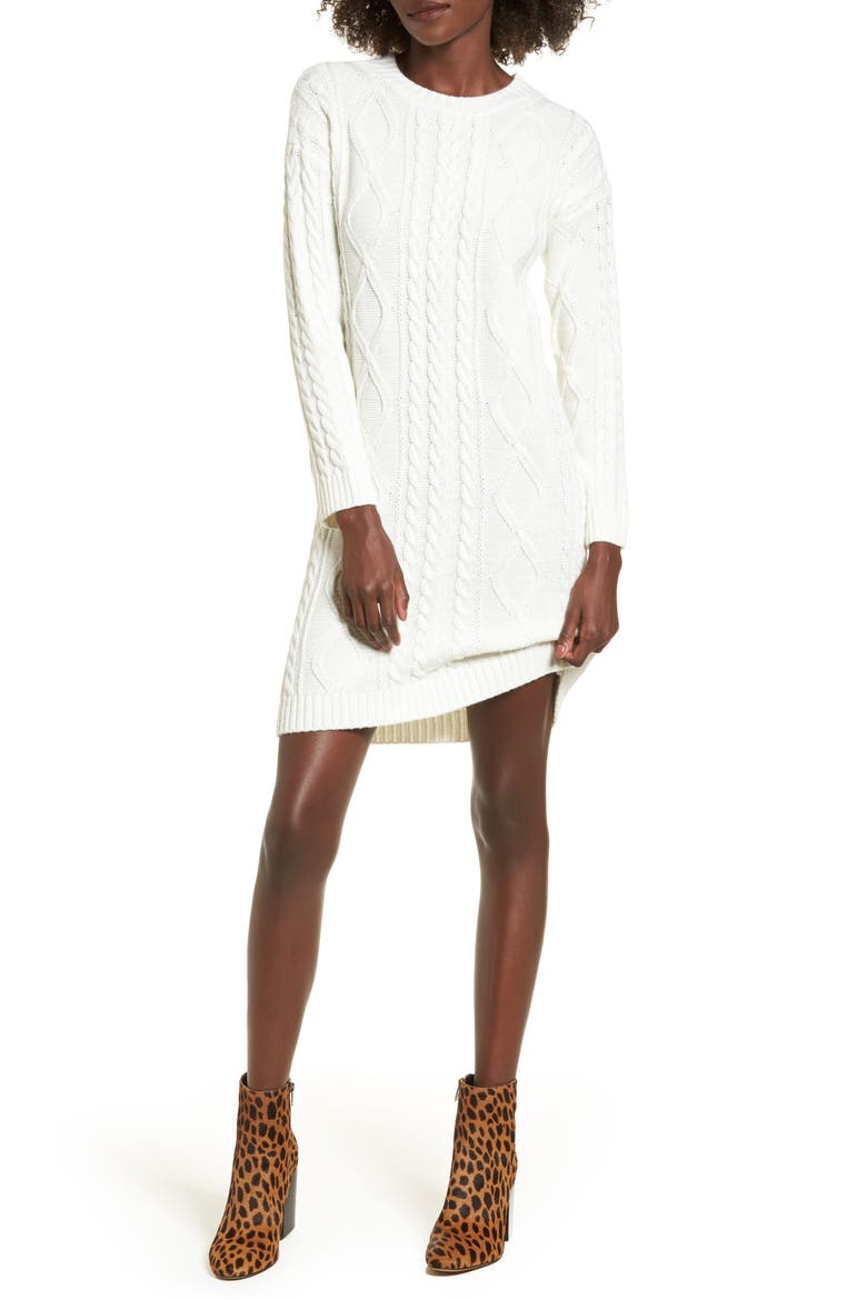 Cable Knit Sweater Dress, Main, color, IVORY