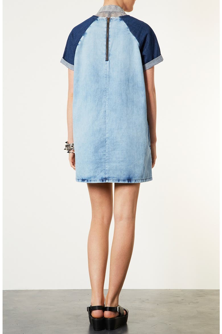 Contrast Sleeve Denim Dress, Alternate, color, LIGHT DENIM