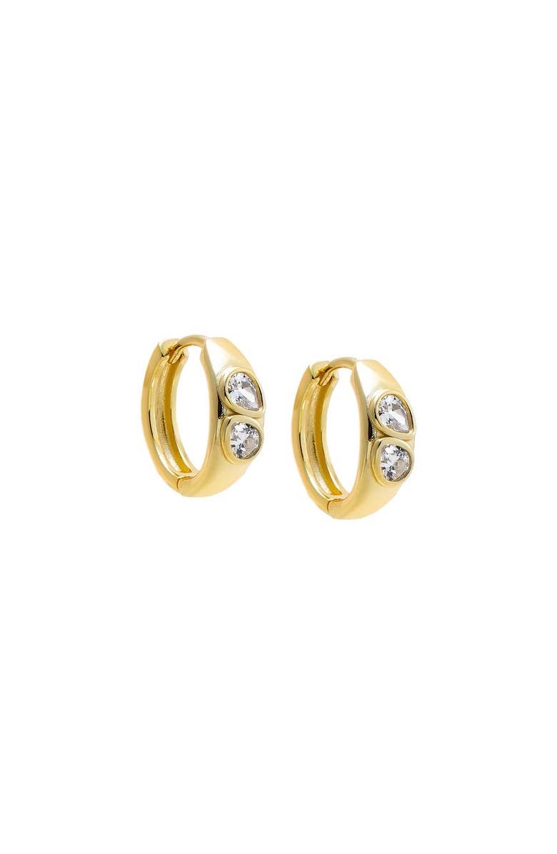 BY ADINA EDEN Bezel Set Double Pear Stone Huggie Earring, Main, color, Gold