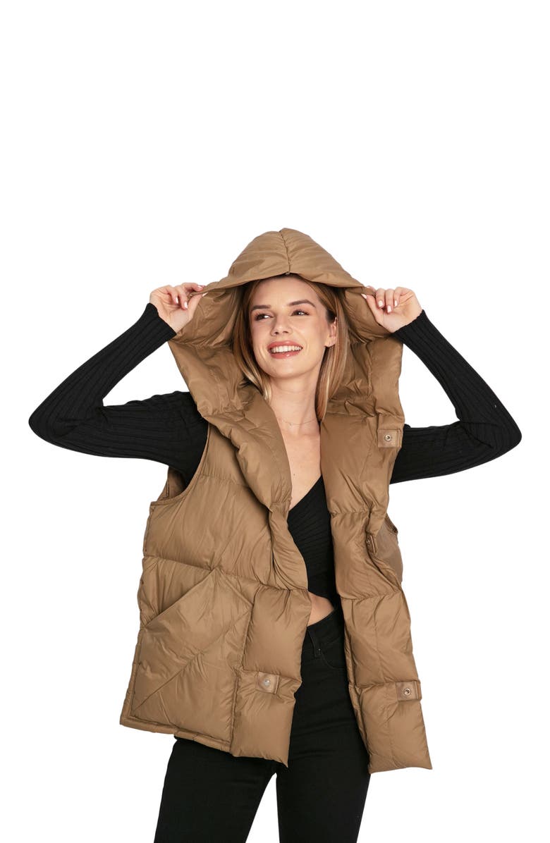 Belle & Bloom Over My Head Hooded Puffer Vest, Alternate, color, Khaki