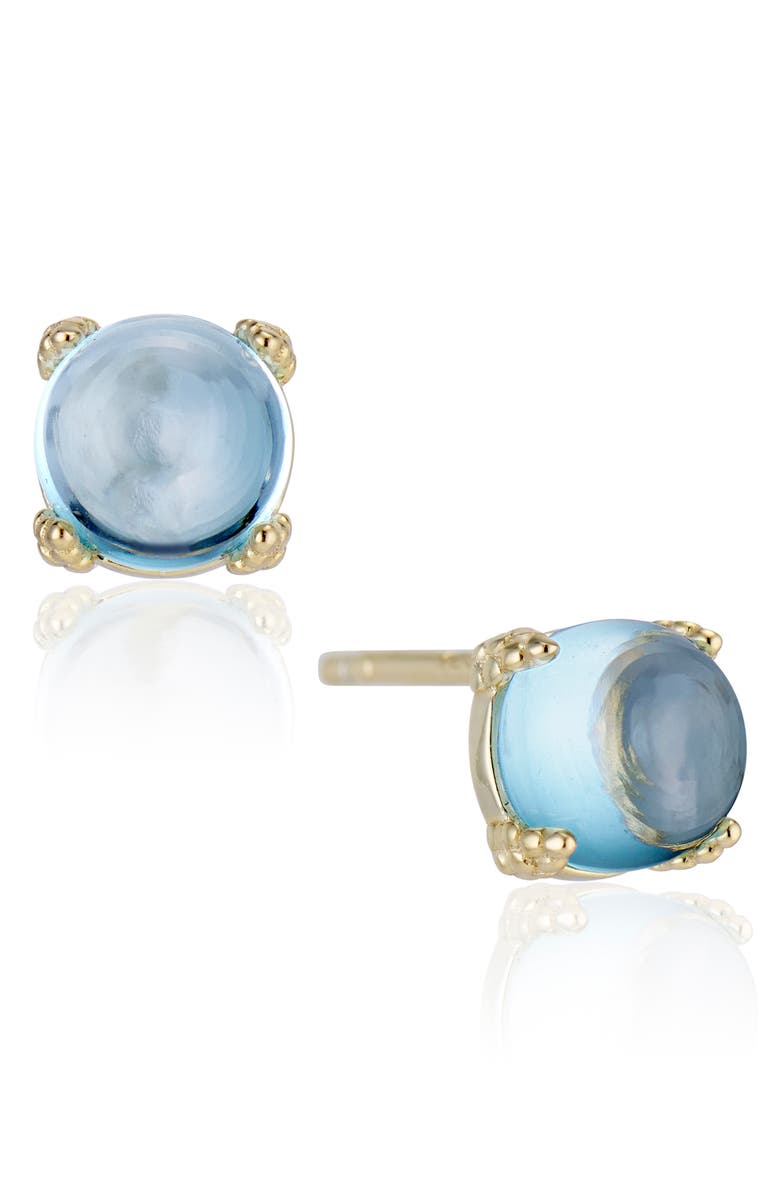 House of Frosted Blue Topaz Round Stud Earrings, Main, color, Gold
