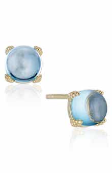 House of Frosted Blue Topaz Round Stud Earrings
