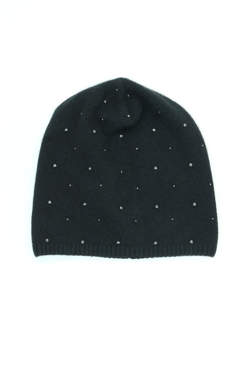 Cashmre slouchy hat with studs, Main, color, BLACK