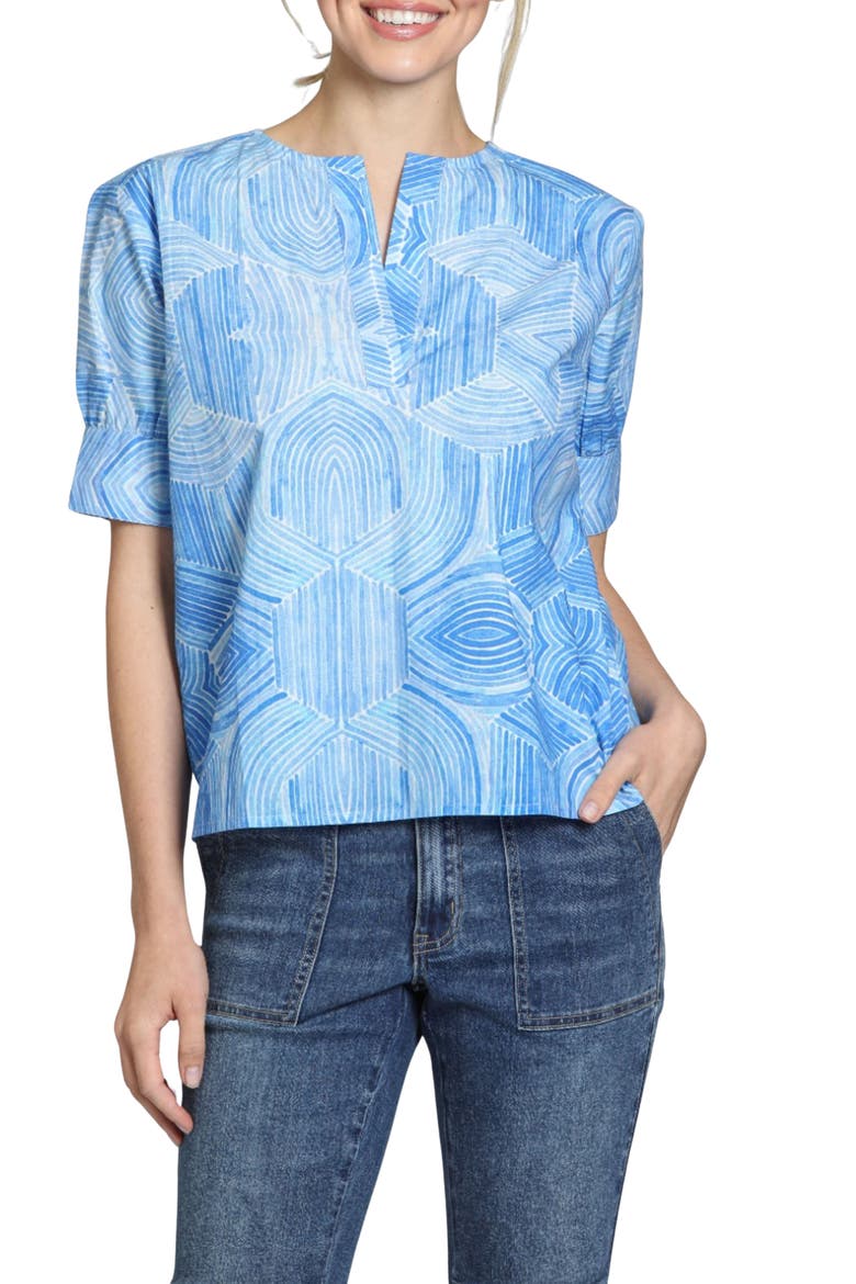Print Short Sleeve Top, Main, color, BLUE/ WHITE