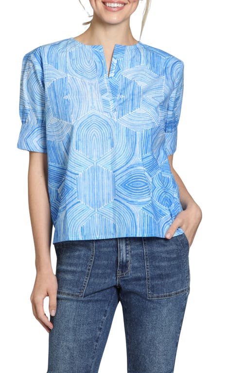 Apny Print Short Sleeve Top In Blue/white