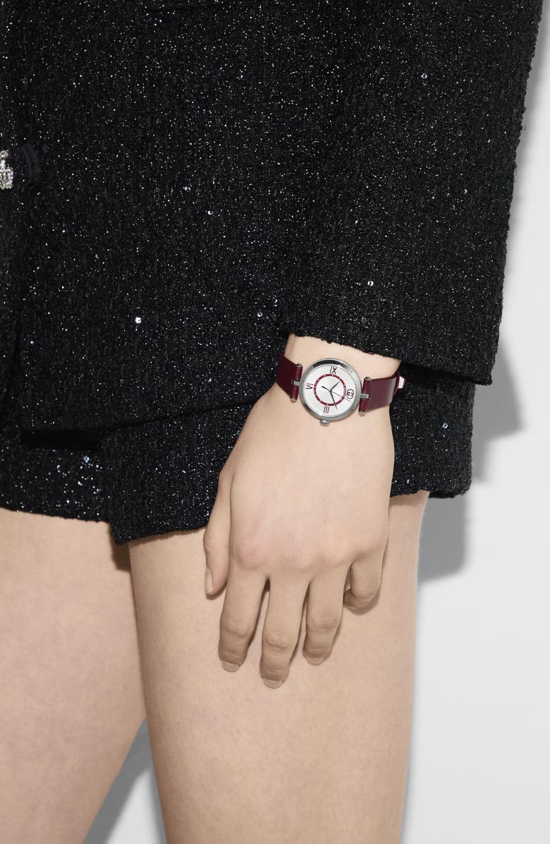 Gucci Model 2000 Leather Strap Watch, 30.5mm, Alternate, color, Burgundy/ Silver