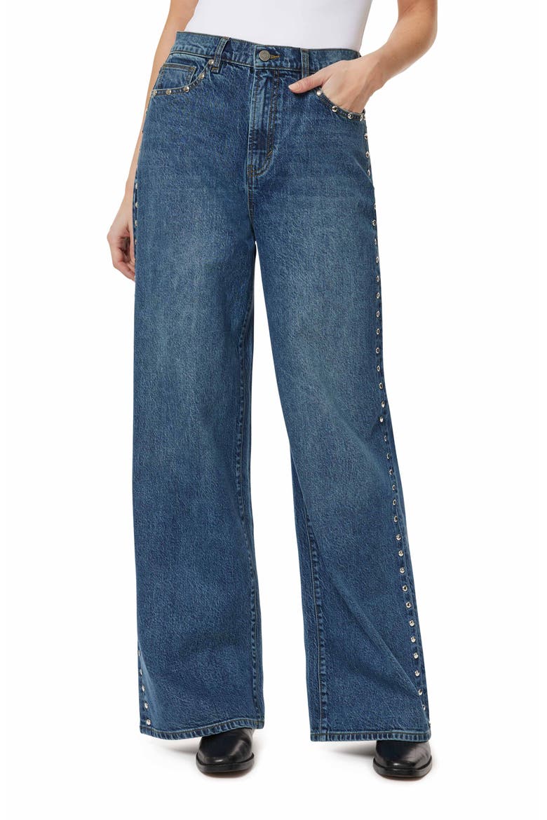 Gemma Studded High Waist Wide Leg Jeans, Main, color, LAKE