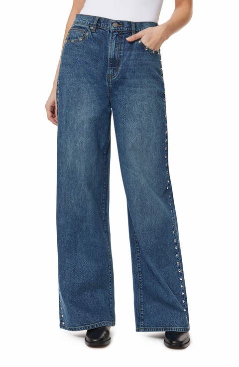 Gemma Studded High Waist Wide Leg Jeans