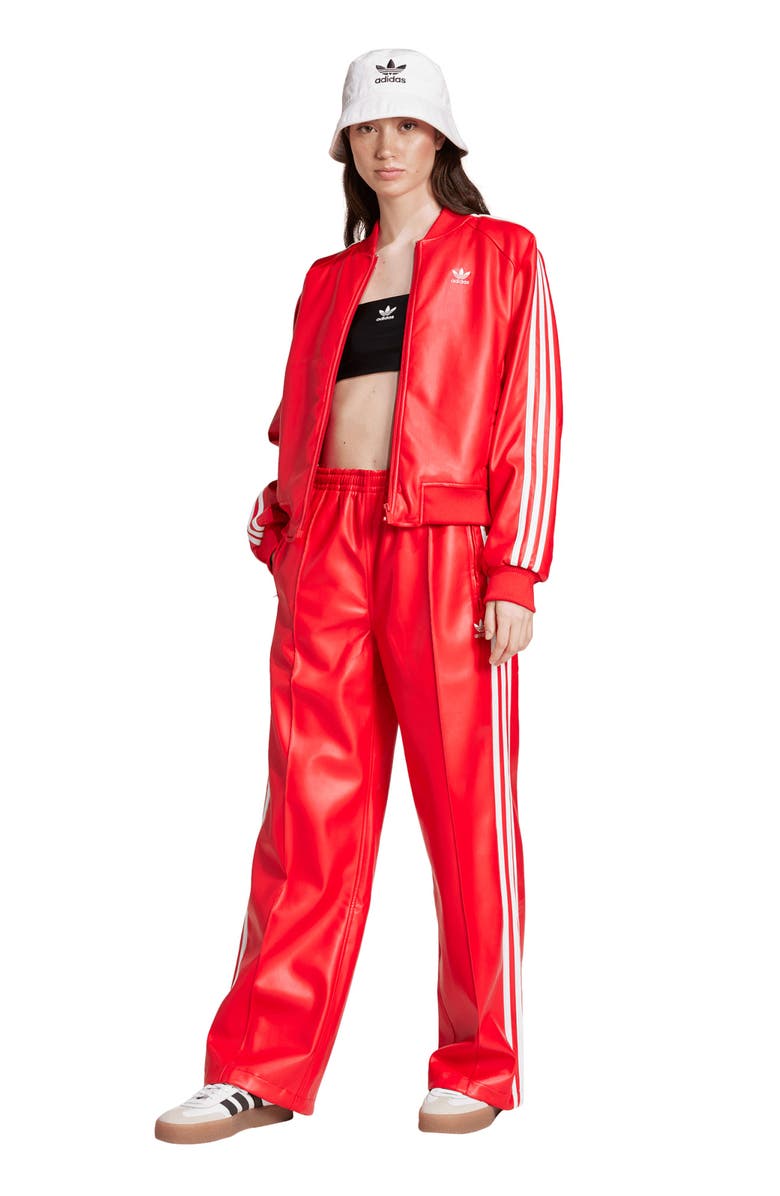 adidas Firebird Faux Leather Track Pants, Alternate, color,