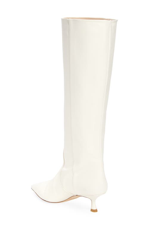 Stuart Weitzman Naomi Leather Kitten Boots In Cream Lacquered Nappa