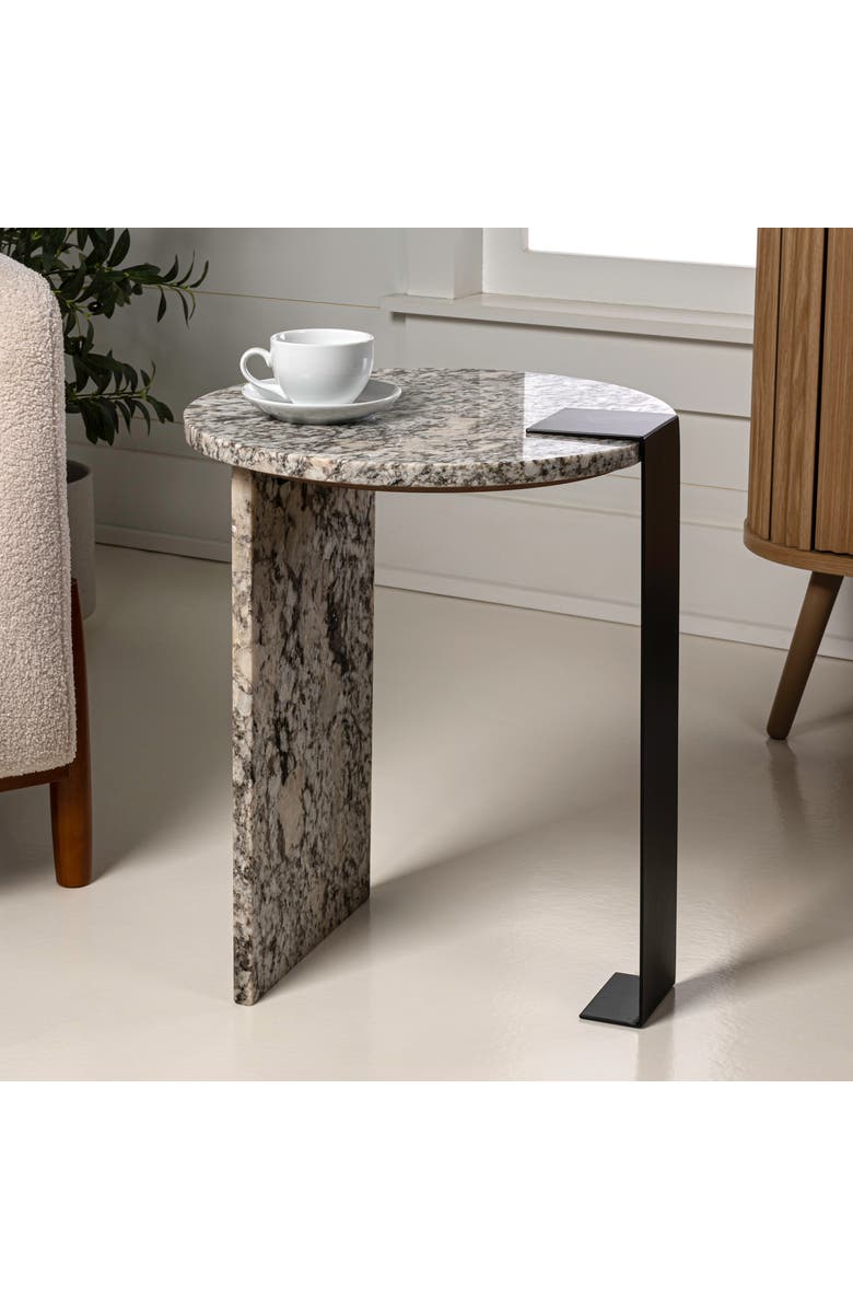 JONATHAN Y Lyra 20.66" Contemporary Natural Marble/Metal Handmade Round End Table, Alternate, color, Ivory/Black