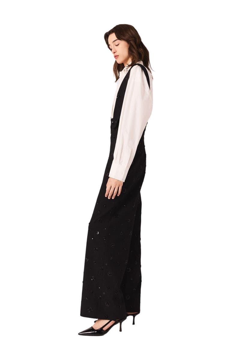 maje Embroidered trousers with braces, Alternate, color, Black