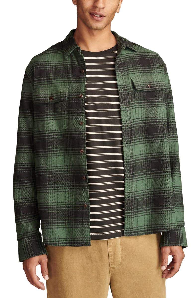 Lucky Brand Plaid Cloud Soft Flannel Button-Up Shirt, Main, color, Olive Multi