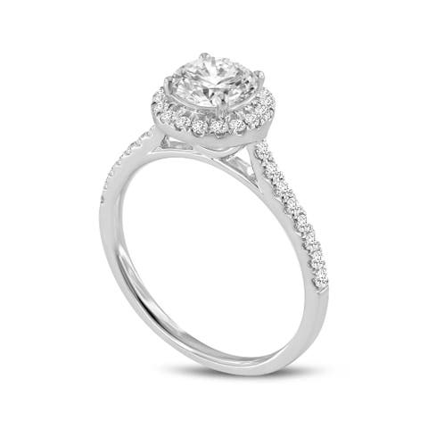 Solstice 14K White Gold Round Cut Lab Grown Diamond Halo Engagement Ring - 1.3 Ct