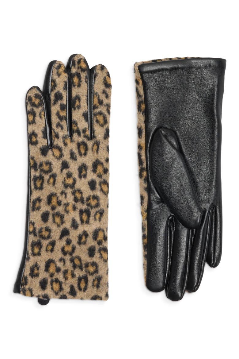 Brushed Leopard Print Gloves, Main, color, TAN