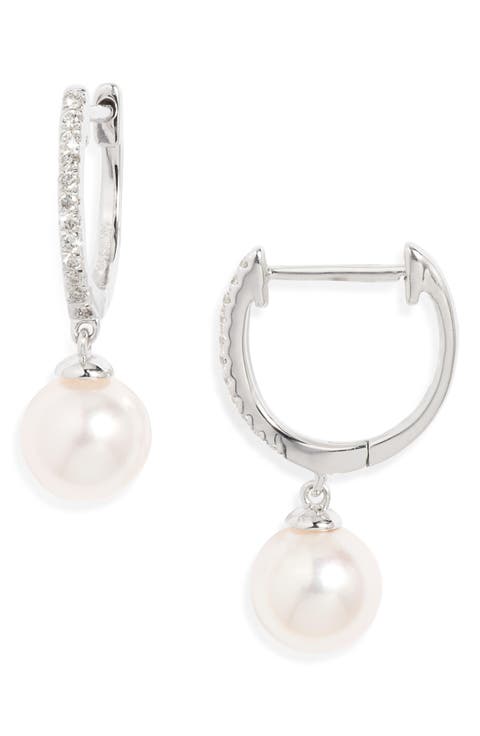 Diamond & Akoya Pearl Hoop Earrings
